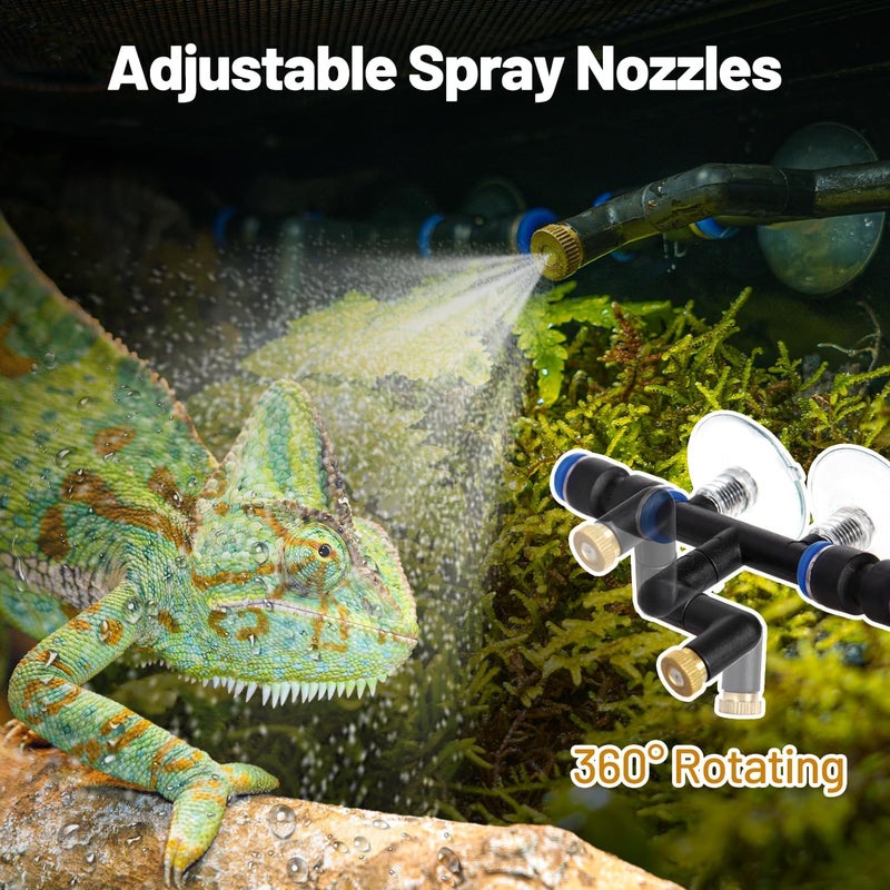 Oiibo Reptile Mister Fogger, 2.2L Solo Adjustable Starter Mister for Reptile Terrariums, Programmable Misting System with High Pressure Silent Pump & 2PCS Nozzles for Reptiles Amphibians - Image 5